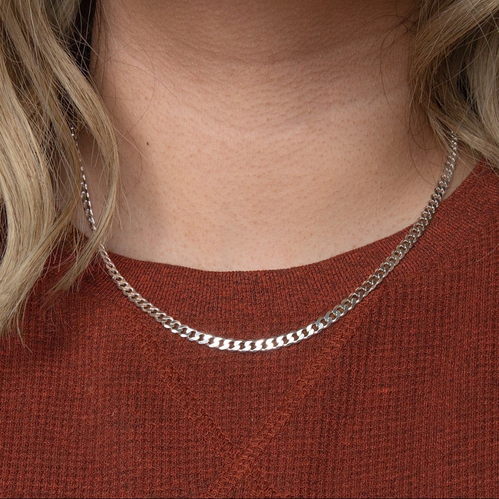 Flat Curb Necklace Sterling Silver 925